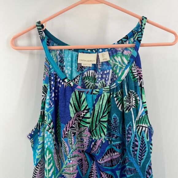 Cynthia Rowley Tank Top Size Large 100% Linen Tropical Leaf Print Summer Halter - Picture 4 of 9